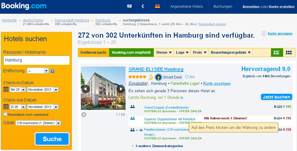 Noch ist das Grand Elysee Hotel Hamburg bei booking.com buchbar