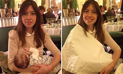 Lousie Burns (35) mit ihrer drei Monate alten Tochter Isadora im Claridges in London: Diskretion per Stoffserviette - diskriminiert das stillende Mütter?
