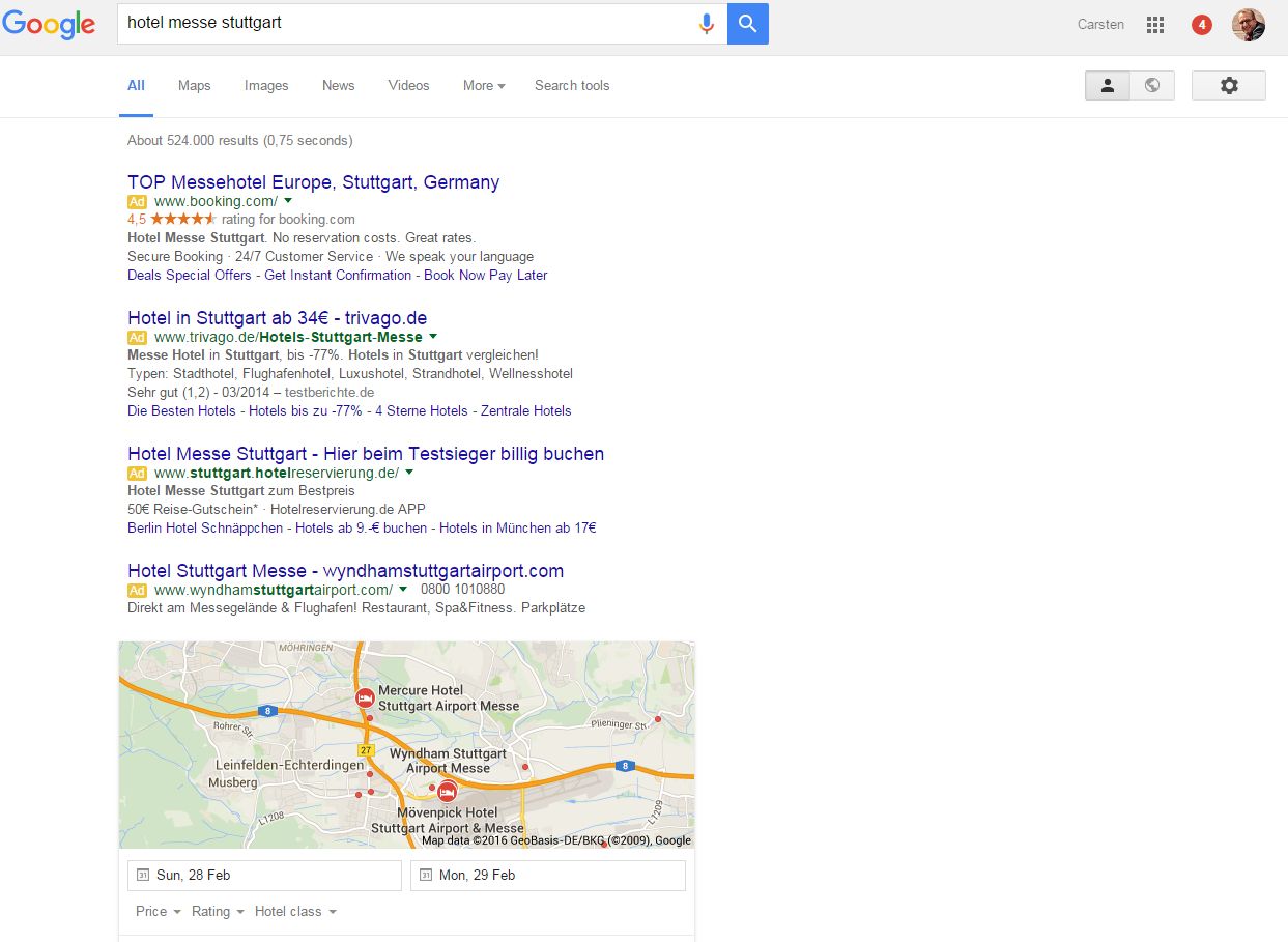 Google Suche ohne Adwords recht - Screenshot: google.de