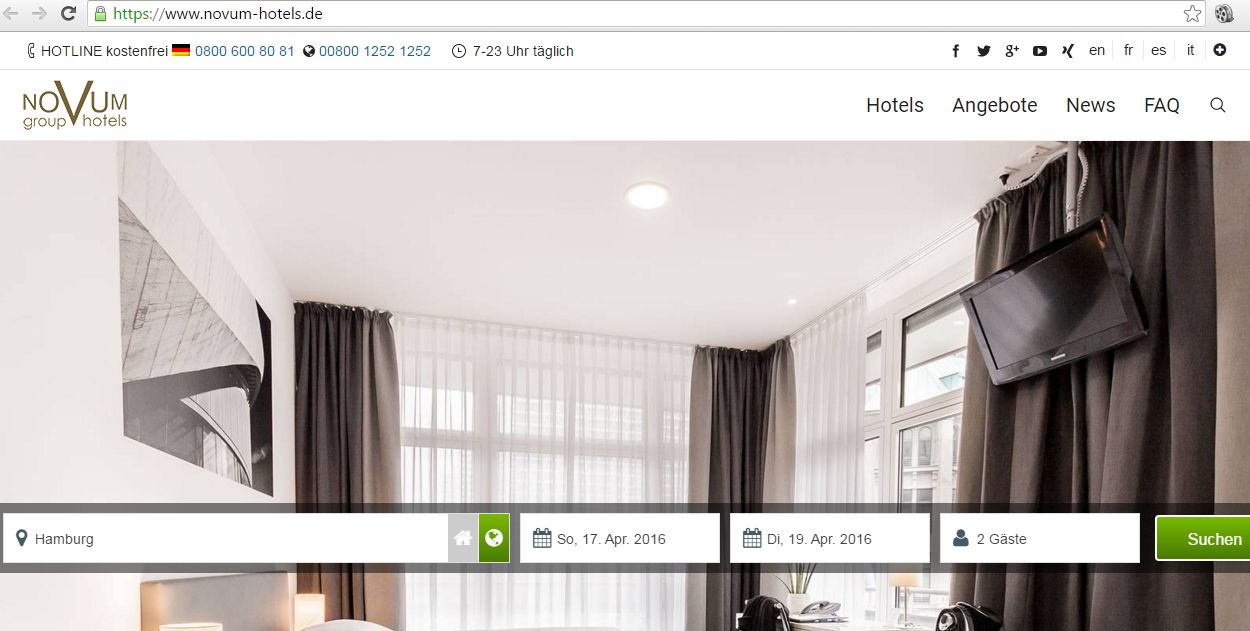Novum Hotels setzt seit Jahren auf Https-Verschlüsselung bei Zimmerbuchung (Screenshot: novumhotels.de)