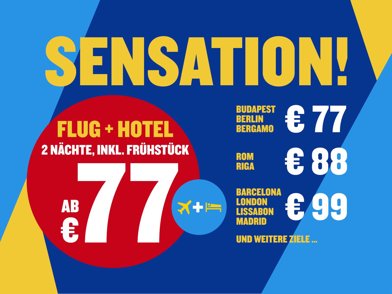Ryanair Holidays: Städteflüge plus zwei Hotelnächte ab 77 Euro - City-Trips günstig wie noch nie - Insgesamt sind bei Ryanair Holidays (http://holidays.ryanair.com) Tausende von Städtereisen zu mehr als 20 Zielen in Europa für unter 100 Euro buchbar.